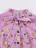 Vintage Women Multicolor Floral Elegant Tie Neck Single-Breasted Ruffle Hem Midi Summer Dresses