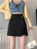 Women Black Fashion Korean Style Streetwear All-match High Waist Ladies A-line Short Skirt