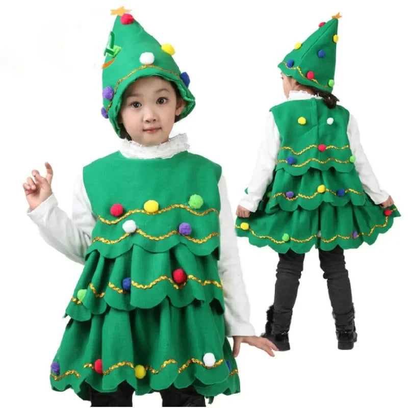 New Children's Christmas Tree Performance Dance Costume Christmas Gift Tree Hat Performance Costume