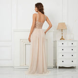 Sexy Gold Sequin Evening Dress Party Maxi Dress With Detachable Chiffon Train Women Beading Long Prom Dress