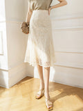 High Waist Lace Women Summer Korean Style Vintage All-match Office Lady Elegant Long Skirt