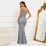 Sexy Slit Sequin Beading Evening Dress Women Slash Neck Party Maxi Long Prom Dress