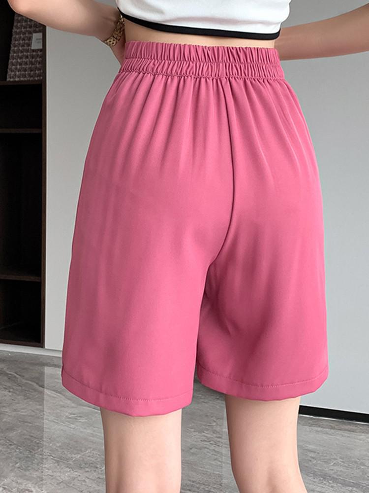 Summer England Style Casual Women Suit Shorts Fashion Solid Color All-match High Waist Wide Leg Short Pants