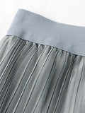 Spring Summer Women Solid Casual A Line Elegant Elastic High Waist Tulle Pleated Skirt