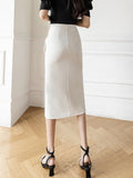Office Lady Elegant Korean Style Bowknot Solid Color High Waist Women Pencil Skirt