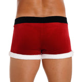 Mens Christmas Costume Boxer Shorts Low Rise Flannel Trimming Velvet Bottoms Pants with Fluffy Santa Claus Doll Cosplay Outfit