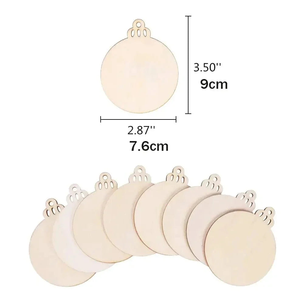 100Pcs Christmas Wooden Round Baubles Tags Christmas Tree Hanging Balls Decoration Kids DIY Craft Ornaments Navidad New Year Toy