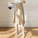 Ladies Elegant A-line Long Spring Korean Style Solid Color All-match High Waist Women Skirt