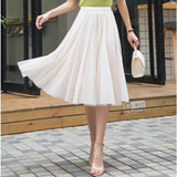 Long Mesh Women Tutu Midi Skirt High Waist Soft Pleated Tulle Skirt Puffy Pettiskirt
