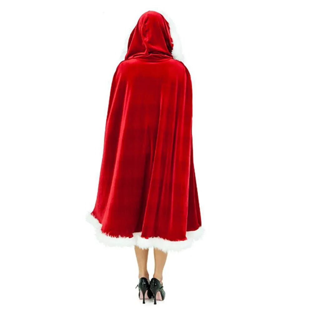Lady's Carnival Party Hooded Winter Christmas Cosplay Costumes Santa Claus Cloak Women Sexy Christmas Cape
