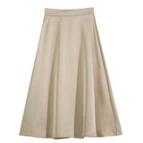 Vintage High Waist Solid Satin Women A-Line Summer Party Casual Slim Falda Midi Skirts