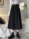 High Waist Women Casual Skirts Fashion Korean Style Plain Color All-match Loose Ladies Elegant A-line Long Skirt