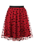 3XL 4XL Casual Pleated Skirts for Women Elastic Waist Heart Mesh Overlay Vintage Female Long Skirt