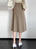 High Waist Elegant A-line Skirts Women Spring Korean Style Solid Color Big Swing Office Lady Long Skirt