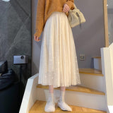 Ladies Elegant A-line Long NSpring Korean Style All-match Mesh High Waist Women Casual Skirt