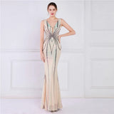 Women Deep V Neck White Sequin Long Prom Evening Dress Sexy Party Maxi Dress