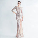 Stretch Feather Sequin Dress Full Sleeve Evening Night Long Party Maxi Dress