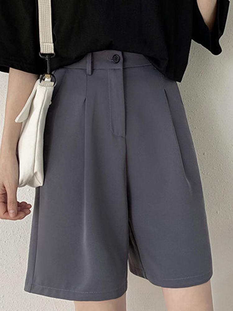 High Waist Casual Women Suit Shorts Summer Fashion Korean Style Shaped Straight Elastic Waist Short Pants