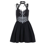 Women Gothic Lolita Mini Vintage Punk A Line Swing Short Goth V-Neck Off Shoulder Bodycon Party Dress