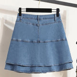 Goth Denim Pleated Skirts With Ruffled Girl Summer Punk Faldas High Waist Korean Jeans Mini Skirt