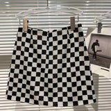 New Black and White Plaid Sequined Shiny Mini Korean Sheath Short Hip Skirt