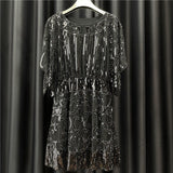 Party Luxury Niche Retro Bat Sleeve Waist Dress Shows Thin Temperament Female Beaded Sequin Dress