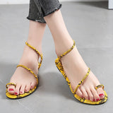 Snake Pattern Flat Summer Clip Toe Gladiator Sandals Woman Non Slip Beach Shoes