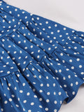 Blue Polka Dot Bow Front Spaghetti Strap Summer Women High Waist Shirred Back Pleated Vintage Dress