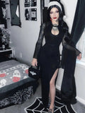 Elegant Sexy Hollow Out Mall Gothic Grunge Mesh Splice Split Party Midi Dress