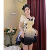 Japanese Harajuku Short Sleeves Doll Teen Party Fairy Vestidos Lolita Women Flouncing Lace Trim Evening Dress