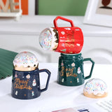 Christmas Mugs with lid and Santa Claus Spoon Creative Planet Ceramic Cup Xmas Gift Coffee Milk Cup