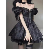 Gothic Black Mini Women Vintage Sexy Spaghetti Strap High Waist 90s Egirl Punk Grunge Slim Party Club Dress