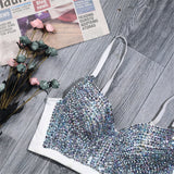 Corset Detachable Strap Sexy Beaded Diamond Rhinestones Cropped Nightclub Party Crop Top Push Up Bustier Bra Y1227