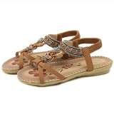 Crystal Flower Bohemian Sandals Summer Soft Sole Non-slip Beach Woman Low Heels Casual Shoes