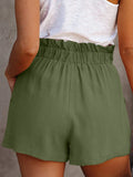 Summer New Women Lace Drawstring Fungus Solid Color Casual Bow Loose High-waist Wide-leg Shorts