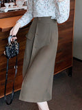 High Waist Elegant Long Women Spring Korean Style Workwear Solid Color Women A-line Skirts