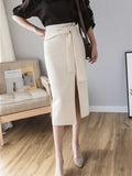 High Waist Women Office Style All-match Mid-calf Length Ladies Elegant Long Pencil Skirt