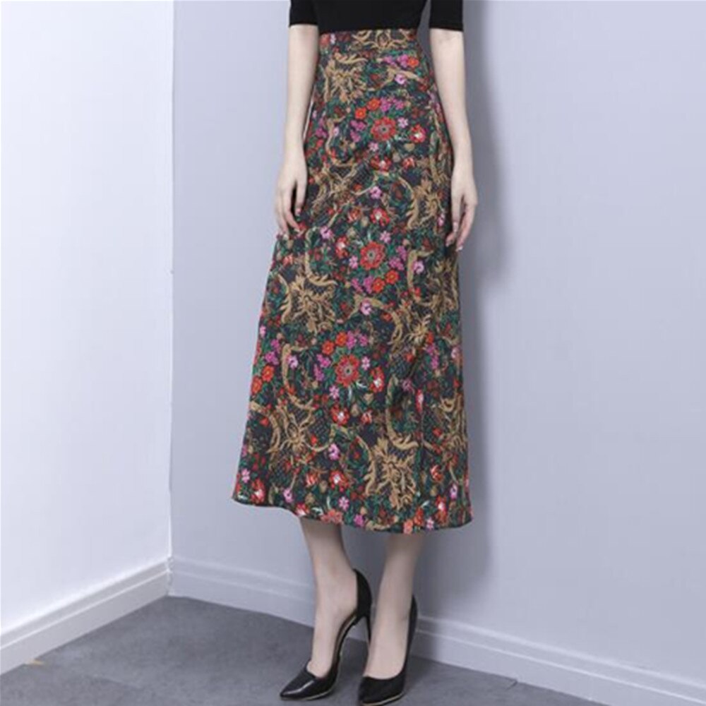 Print Women Vintage Floral Bodycon Office Lady Korean Style High Waist Long Summer Skirt
