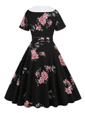 Shawl Dollar Double-Breasted Floral Print 50s Long Dresses Vintage Clothes for Women Midi Elegant Party Cotton Dress