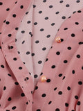 Pink High Waist Pleated Vintage Polka Dot Midi Dresses for Women Autumn 3/4 Length Sleeve Single Breasted Elegant Dress