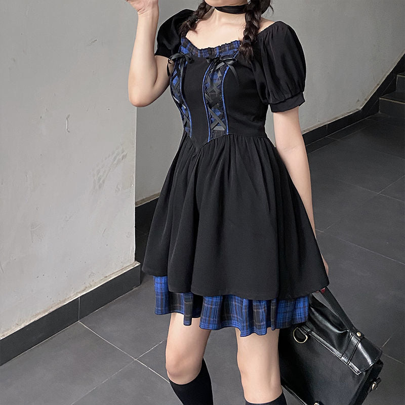 Lolita Mini Corset Dress In Black & Red Stripes