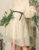 Summer Chiffon Button Print Elegant Vintage Lantern Sleeve Temperament Lace Sweet Dress