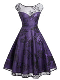 Purple 1950s Lace Mesh Floral Dress
