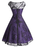 Purple 1950s Lace Mesh Floral Dress