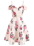 Pink 1950s Floral Spaghetti Strip Dress