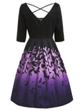 Purple 1950s Halloween Bat Swing Dress
