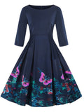 1950s Floral 3/4 Sleeve Swing Dress