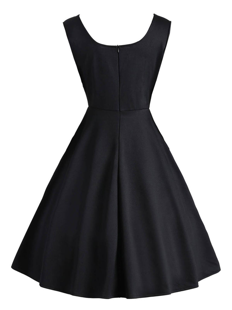 Black 1950s Polka Dot Patchwork Dress