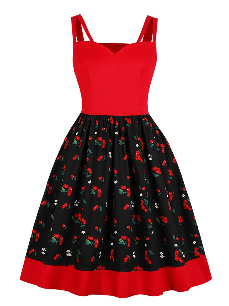 Red 1950s Cherry Strap Swing Dress