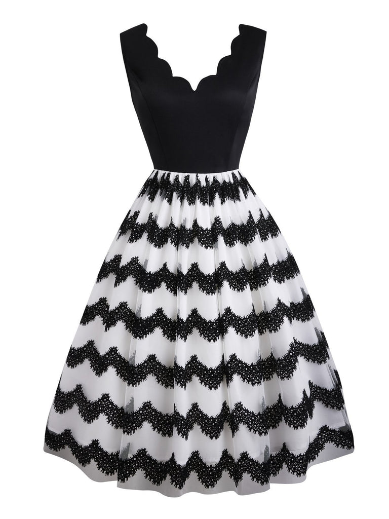 Black 1950s Striped Swing Dress